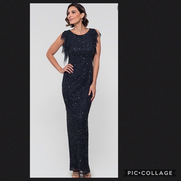 Adrianna-Papell NAVY long beaded Gown 💫💃 - Picture 2 of 6